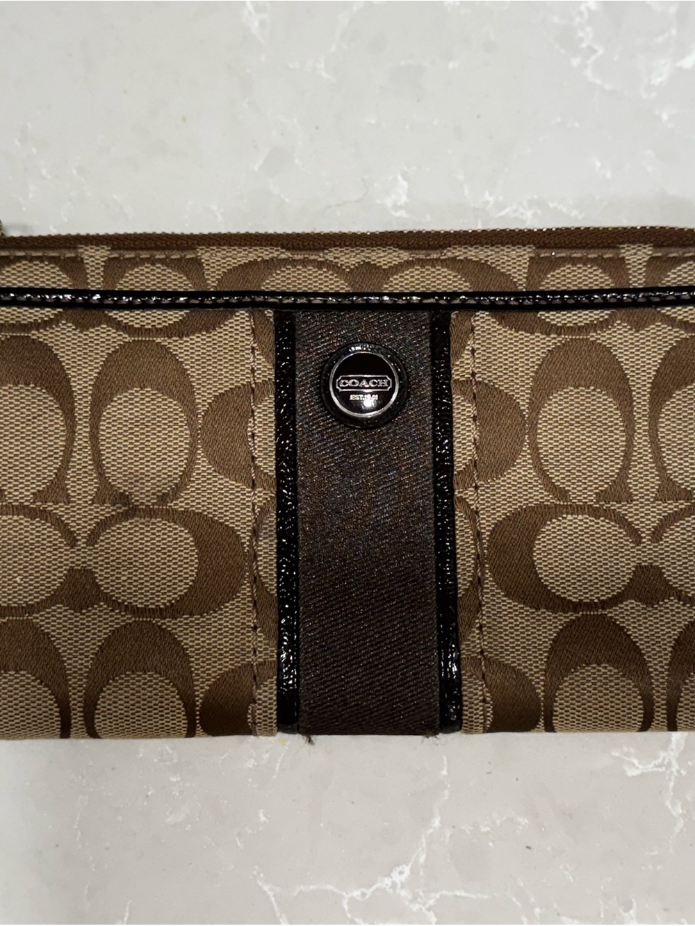 Coach Brown Signature Canvas Wallet with Dark Brown Trim